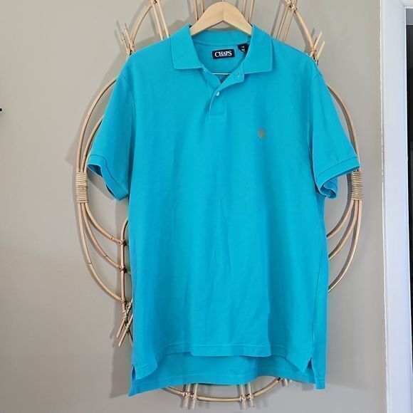 Chaps Bluebird Turquoise Short Sleeve100% Cotton Polo Shirt Sz L - Picture 1 of 10